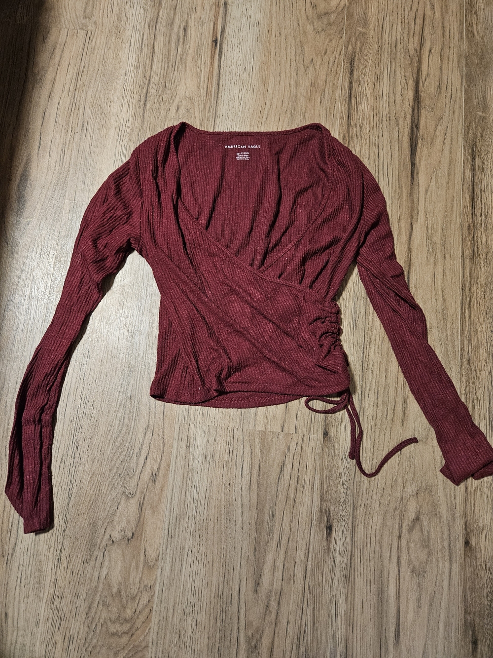 American Eagle Outfitters Wine Ribbed Wrap Crop Top